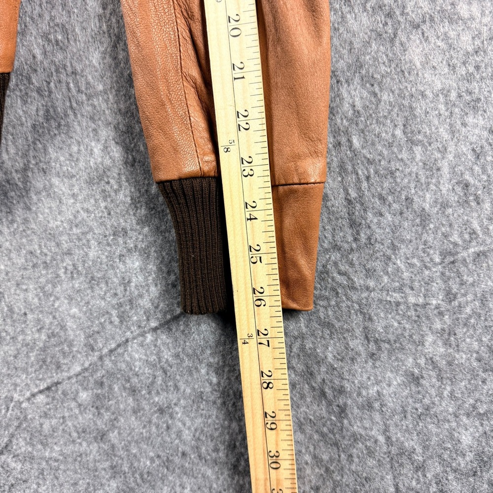 Mario Hernandez Leather Bomber Jacket Tan Brown Mens SZ 40 Zip Front Ribbed Trim - Picture 8 of 16